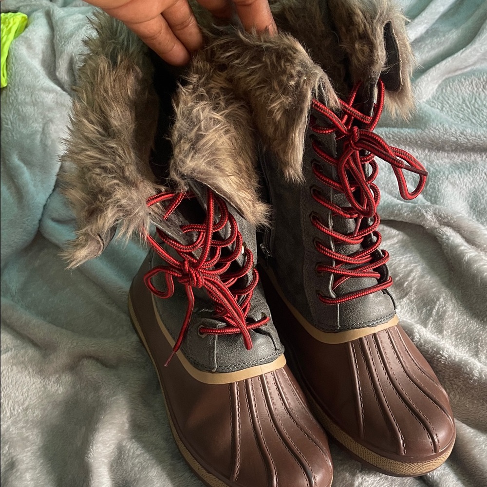 Women's Brown and Gray Fur-Lined Boots